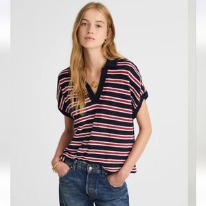 Madewell Relaxed V-Neck Polo Shirt in Stripe